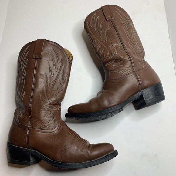 Sheplers Brown Leather Oil Resistant 120 Plus Western Cowboy Boots - Picture 1 of 10